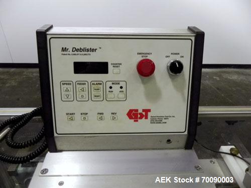 Used Gemel Mr. Deblister Product Recovery System capable of speeds up to 4800 cards per hour. Has a card size range (with proper tooling): 30mm to 120mm x 50mm to 145mm. Requires minimal floor space ...