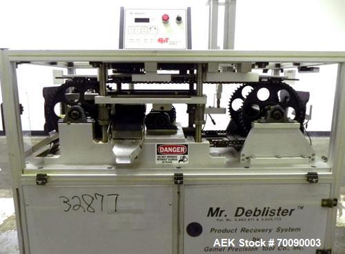 Used Gemel Mr. Deblister Product Recovery System capable of speeds up to 4800 cards per hour. Has a card size range (with proper tooling): 30mm to 120mm x 50mm to 145mm. Requires minimal floor space ...