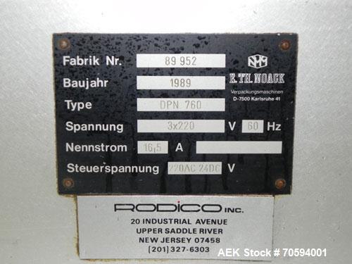 Used Noack Model DPN 760 Blisterpack Thermoformer Machine.Capable of speeds up to 60 cycles per minute. Maximum foil width 165 mm, indexing length 123 mm, forming area 150 mm x 120 mm, forming depth ...