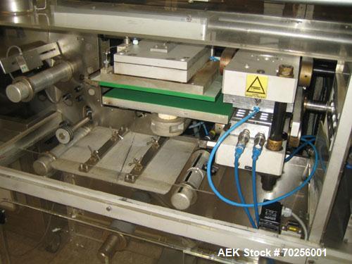 Used PamPac BP602 Blister Packaging Machine, stainless steel, 45 cycles per minute, format 6.38" x 0.4" x 0.12" (162 x 10 x 3 mm), with precutting, cutting sizes 2.95" x 2.52" (75 x 64 mm) and 2.52" ...