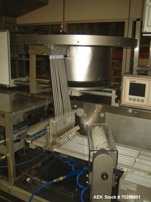 Used PamPac BP602 Blister Packaging Machine, stainless steel, 45 cycles per minute, format 6.38" x 0.4" x 0.12" (162 x 10 x 3 mm), with precutting, cutting sizes 2.95" x 2.52" (75 x 64 mm) and 2.52" ...
