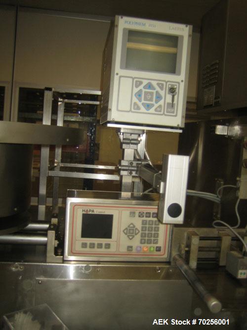 Used PamPac BP602 Blister Packaging Machine, stainless steel, 45 cycles per minute, format 6.38" x 0.4" x 0.12" (162 x 10 x 3 mm), with precutting, cutting sizes 2.95" x 2.52" (75 x 64 mm) and 2.52" ...