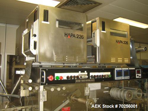 Used PamPac BP602 Blister Packaging Machine, stainless steel, 45 cycles per minute, format 6.38" x 0.4" x 0.12" (162 x 10 x 3 mm), with precutting, cutting sizes 2.95" x 2.52" (75 x 64 mm) and 2.52" ...