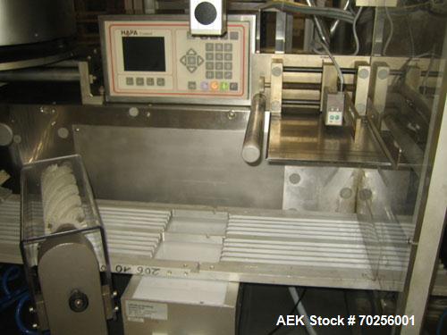 Used PamPac BP602 Blister Packaging Machine, stainless steel, 45 cycles per minute, format 6.38" x 0.4" x 0.12" (162 x 10 x 3 mm), with precutting, cutting sizes 2.95" x 2.52" (75 x 64 mm) and 2.52" ...
