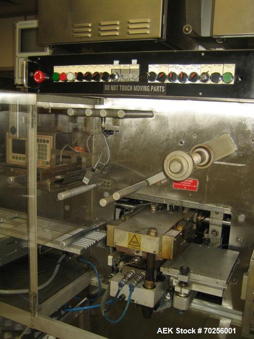 Used PamPac BP602 Blister Packaging Machine, stainless steel, 45 cycles per minute, format 6.38" x 0.4" x 0.12" (162 x 10 x 3 mm), with precutting, cutting sizes 2.95" x 2.52" (75 x 64 mm) and 2.52" ...