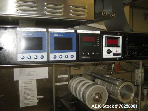 Used PamPac BP602 Blister Packaging Machine, stainless steel, 45 cycles per minute, format 6.38" x 0.4" x 0.12" (162 x 10 x 3 mm), with precutting, cutting sizes 2.95" x 2.52" (75 x 64 mm) and 2.52" ...