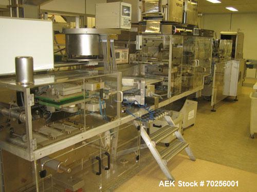 Used PamPac BP602 Blister Packaging Machine, stainless steel, 45 cycles per minute, format 6.38" x 0.4" x 0.12" (162 x 10 x 3 mm), with precutting, cutting sizes 2.95" x 2.52" (75 x 64 mm) and 2.52" ...