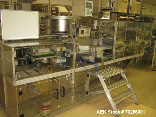 Used PamPac BP602 Blister Packaging Machine, stainless steel, 45 cycles per minute, format 6.38" x 0.4" x 0.12" (162 x 10 x 3 mm), with precutting, cutting sizes 2.95" x 2.52" (75 x 64 mm) and 2.52" ...