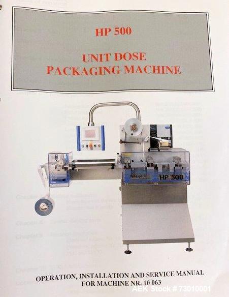 Usado- Pentapack Hospital Blister Line / Unit Dose Packaging Machine, modelo HP500. Capacidad de 10-50 ciclos/minuto. 86mm d...