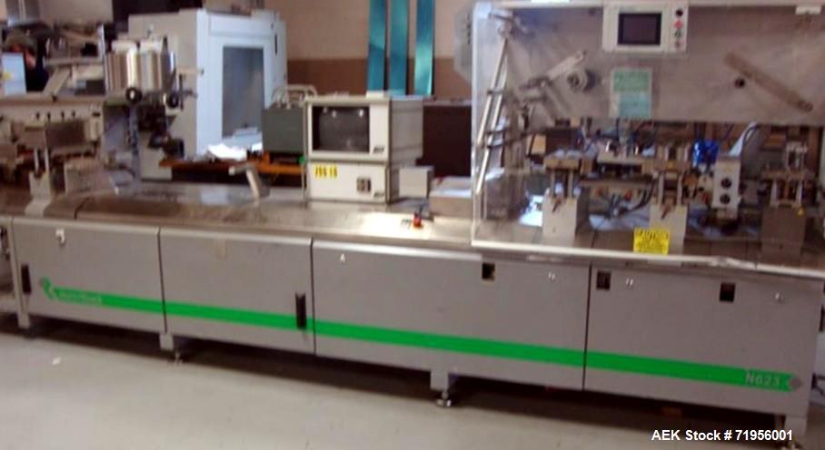 Used Romaco High Performance Platen Sealing Machine; Model NOACK 623-L. Forming Cycles = 60-80. Cutting Cycles 80. Max forming area 220 wide x 160 mm advance. Max forming depth 25mm. Max foil width =...