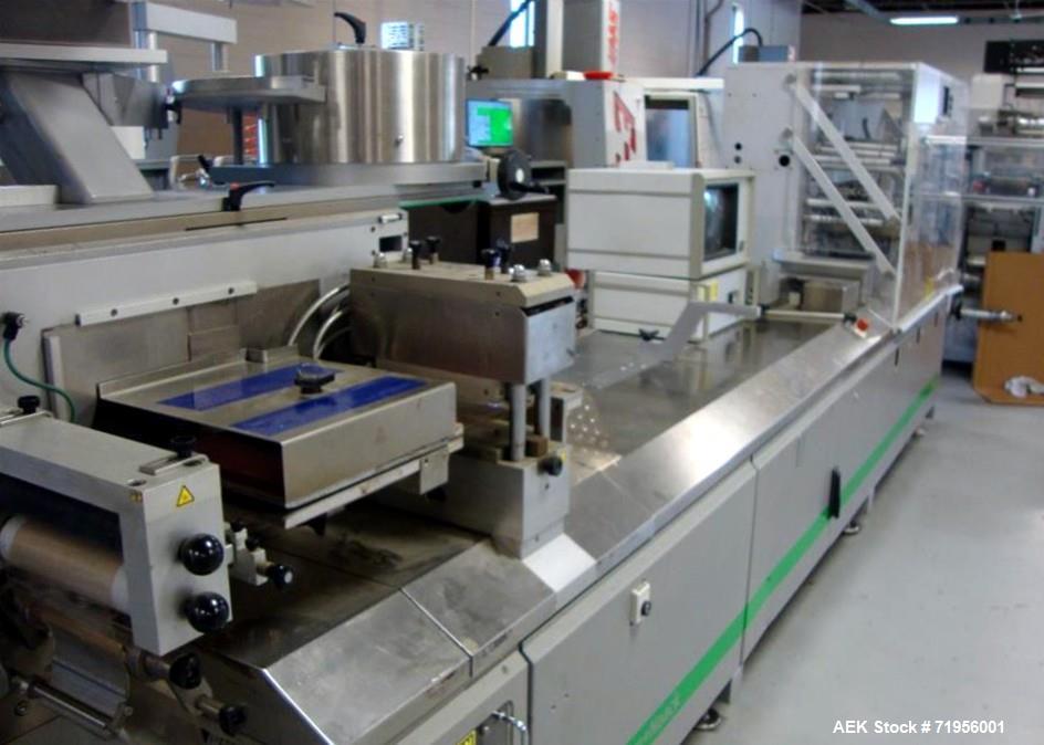 Used Romaco High Performance Platen Sealing Machine; Model NOACK 623-L. Forming Cycles = 60-80. Cutting Cycles 80. Max forming area 220 wide x 160 mm advance. Max forming depth 25mm. Max foil width =...