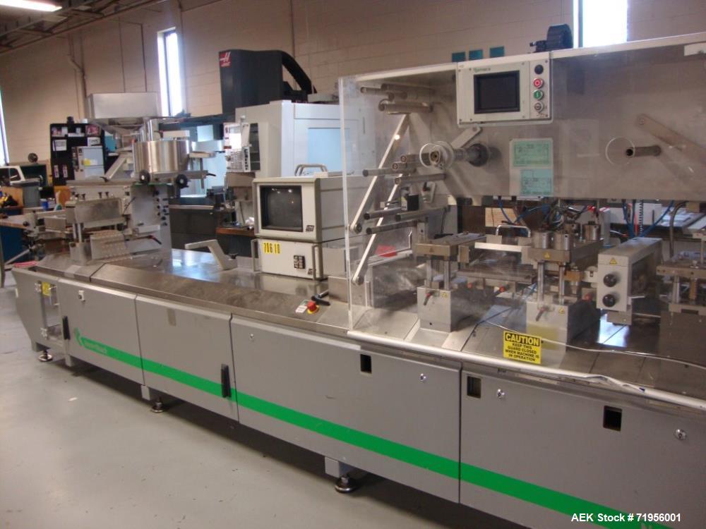 Used Romaco High Performance Platen Sealing Machine; Model NOACK 623-L. Forming Cycles = 60-80. Cutting Cycles 80. Max forming area 220 wide x 160 mm advance. Max forming depth 25mm. Max foil width =...