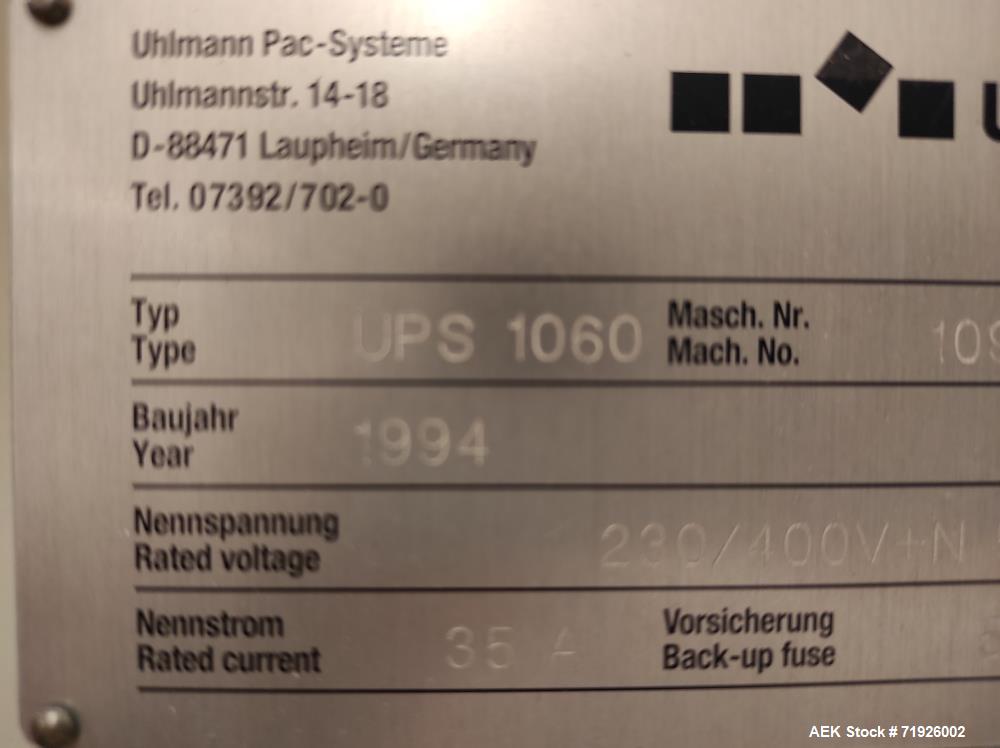 Used Uhlmann Model UPS 1060 Continuous Pharmaceutical Blister Packing Line