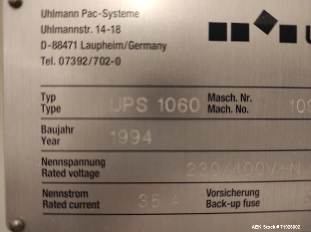 Used- Uhlmann Model UPS 1060 Continuous Pharmaceutical Blister Packing Line