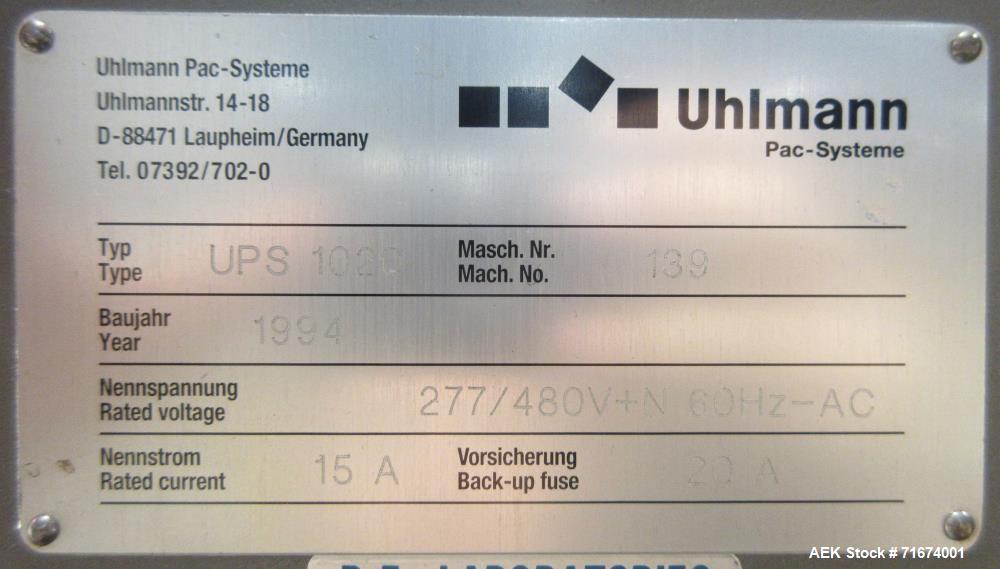 Uhlmann UPS 1020 Pharmaceutical Blister Packer
