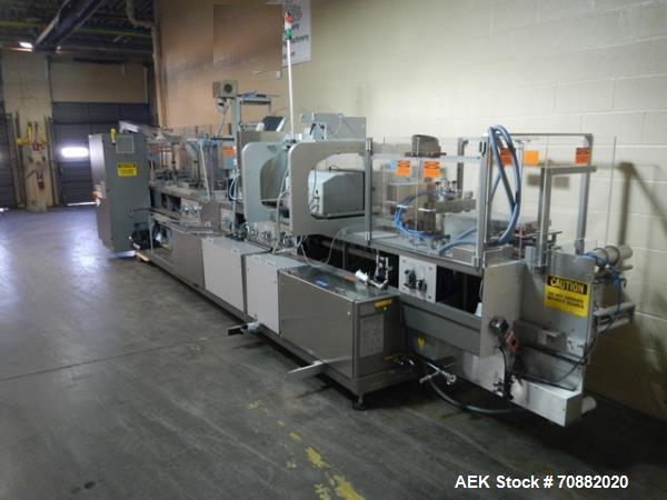 Used Uhlmann UPS4 Blisterpack Thermoformer Machine. Capable of speeds from 15 to 50 cycles per minute or 600 blister packs per minute. Maximum format size: 272mm x 284mm max format. Max depth of fill...