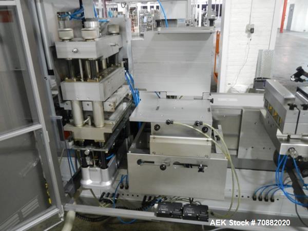 Used Uhlmann UPS4 Blisterpack Thermoformer Machine. Capable of speeds from 15 to 50 cycles per minute or 600 blister packs per minute. Maximum format size: 272mm x 284mm max format. Max depth of fill...