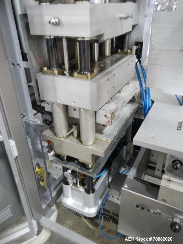 Used Uhlmann UPS4 Blisterpack Thermoformer Machine. Capable of speeds from 15 to 50 cycles per minute or 600 blister packs per minute. Maximum format size: 272mm x 284mm max format. Max depth of fill...
