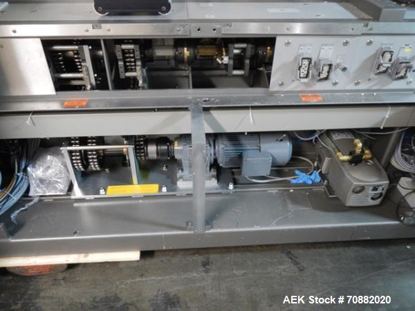 Used Uhlmann UPS4 Blisterpack Thermoformer Machine. Capable of speeds from 15 to 50 cycles per minute or 600 blister packs per minute. Maximum format size: 272mm x 284mm max format. Max depth of fill...