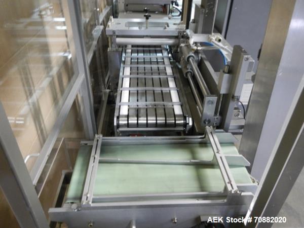 Used Uhlmann UPS4 Blisterpack Thermoformer Machine. Capable of speeds from 15 to 50 cycles per minute or 600 blister packs per minute. Maximum format size: 272mm x 284mm max format. Max depth of fill...
