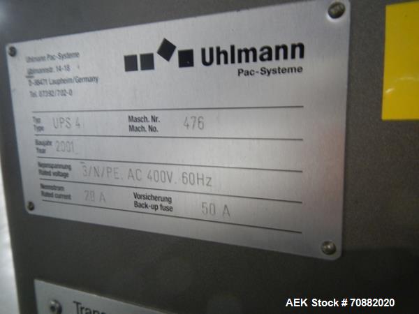 Used Uhlmann UPS4 Blisterpack Thermoformer Machine. Capable of speeds from 15 to 50 cycles per minute or 600 blister packs per minute. Maximum format size: 272mm x 284mm max format. Max depth of fill...