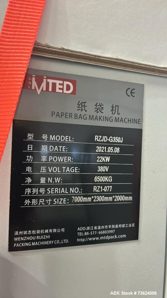 Used Wenzhou RZJD-G350J Paper Bag Making Machine with Window Unit, Hot Melt Glue & Valco Melton System