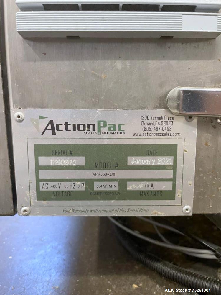 Used ActionPac APR360 Z/8 Rotary Pouch Packaging Machine with Scale & Elevator