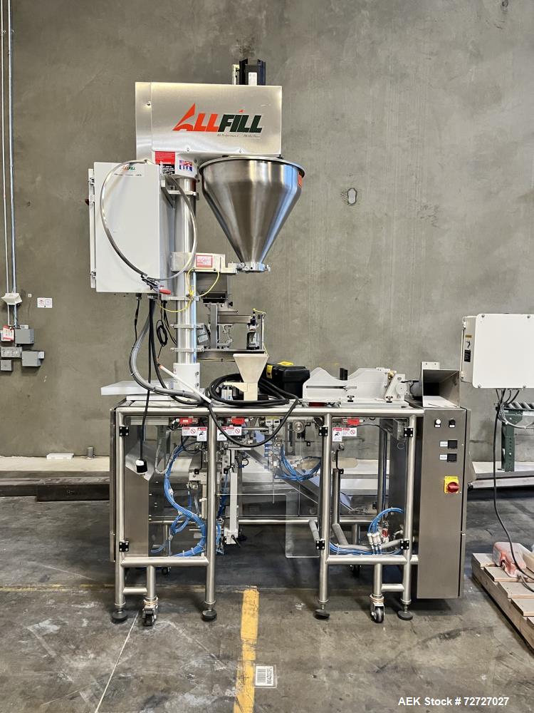 Used All Fill B100PM Premade Pouch Machine with SV600 auger filler and secondary vibratory feeder. Accepts bag sizes 4" to 12" Wide x 5" to 16", Scale is capable up to 3 pounds fill. System consists ...