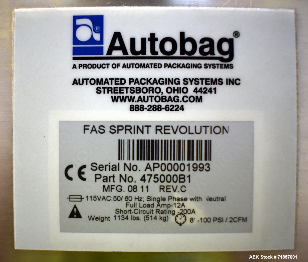 Used- Automated Packaging Systems Model FAS Sprint Revolution Bagger