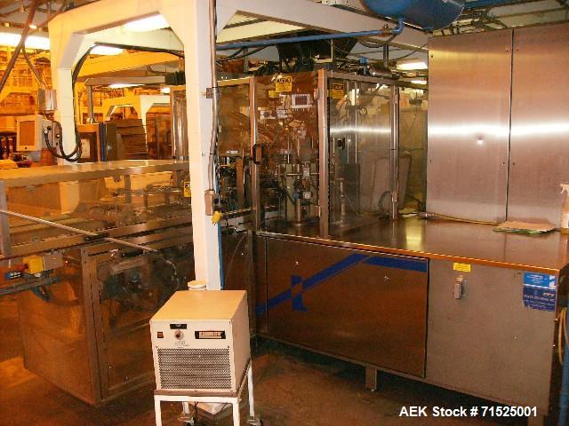 Used Laudenberg Duplex Pre-Made Pouch Machine, Model FBM20. Max width pouches up to 115 mm, min 60 mm, length at present 7.5", speed 40-45 cycles. Includes: pouch infeed conveyor, (2) dual discharge ...