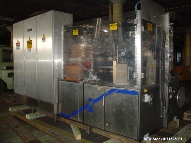 Used Laudenberg Duplex Pre-Made Pouch Machine, Model FBM20. Max width pouches up to 115 mm, min 60 mm, length at present 7.5", speed 40-45 cycles. Includes: pouch infeed conveyor, (2) dual discharge ...