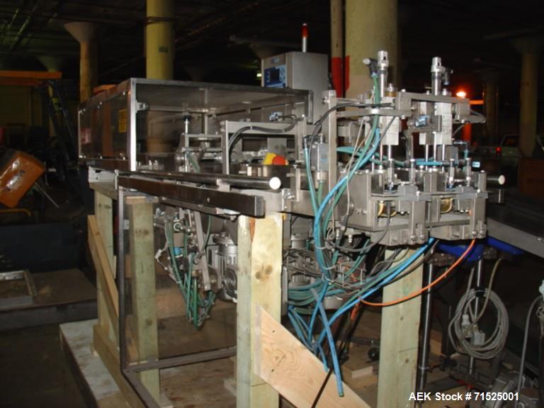 Used Laudenberg Duplex Pre-Made Pouch Machine, Model FBM20. Max width pouches up to 115 mm, min 60 mm, length at present 7.5", speed 40-45 cycles. Includes: pouch infeed conveyor, (2) dual discharge ...