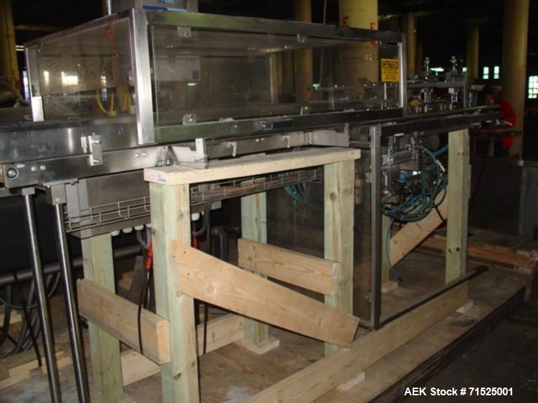Used Laudenberg Duplex Pre-Made Pouch Machine, Model FBM20. Max width pouches up to 115 mm, min 60 mm, length at present 7.5", speed 40-45 cycles. Includes: pouch infeed conveyor, (2) dual discharge ...