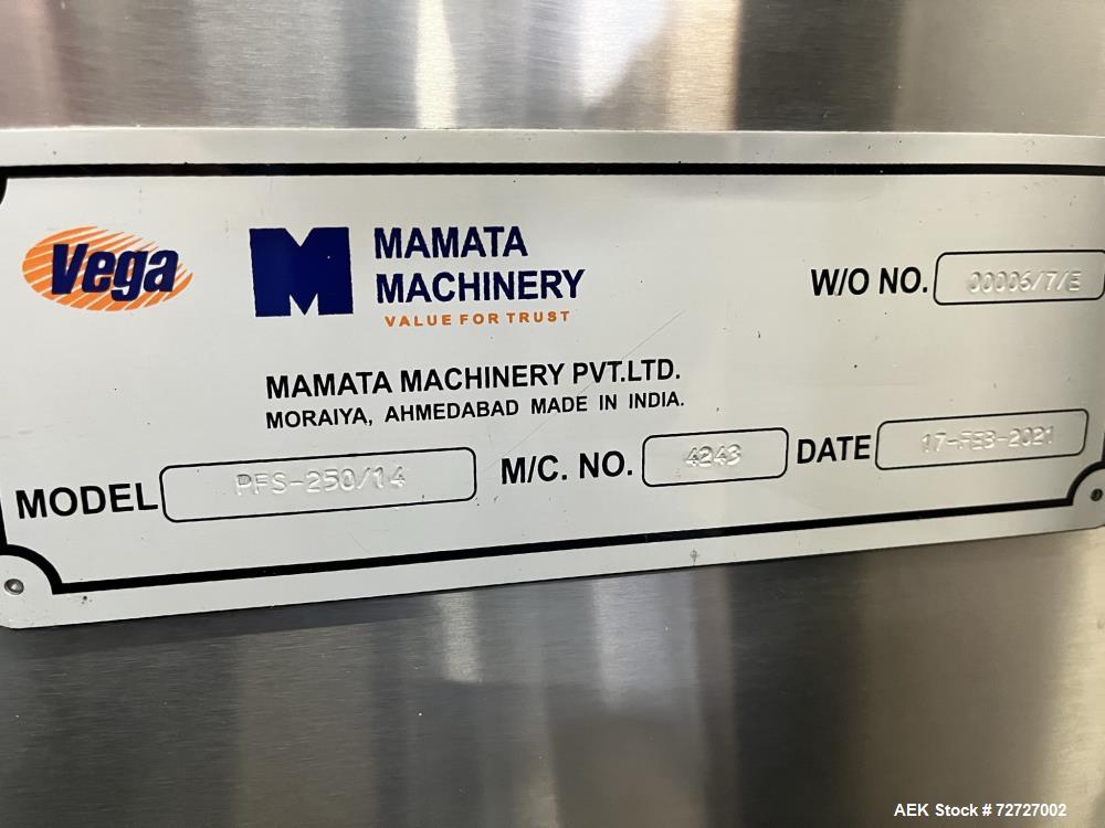 Used- Mamata Model PFS-250 Premade Pouch Machine. Capable of speeds up to 55 per minute (depending on size and application)....