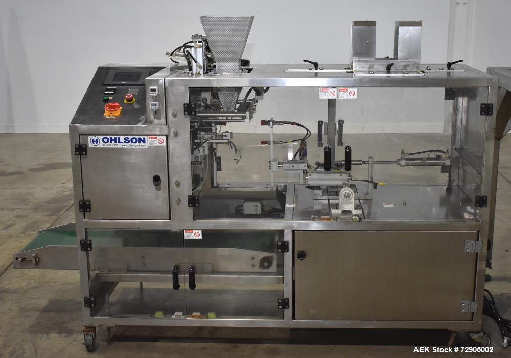 Used- Ohlson (Nvenia) Premade Pouch Machine, Model HOFS-1013-JR. Capable of speeds up to 18 packs/min. Size range: 3.9" to 9...