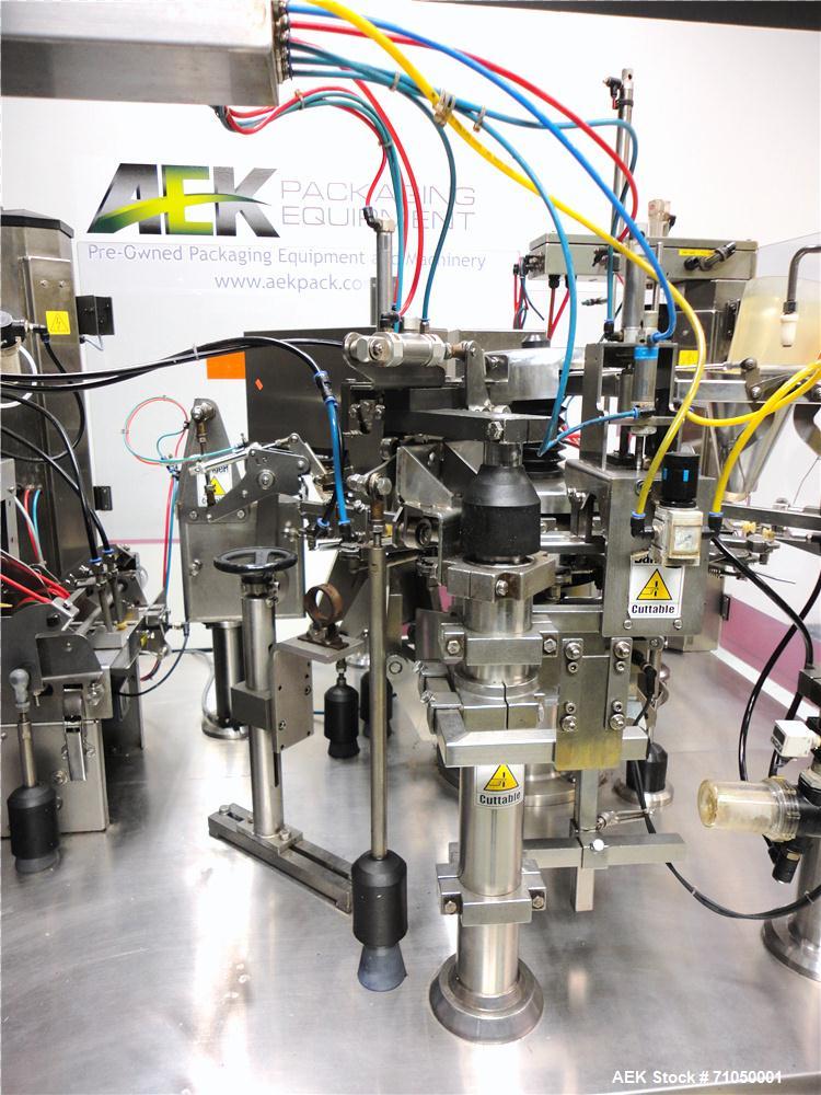 Used PSG Lee Model RP-8BT-Z Premade Pouch Filler/Sealer. Designed for pouches with gusset stand-up bottom, and with zipper seal. Pouch size range: 3.9" - 9.4" pouch width, maximum 13.8" pouch height....