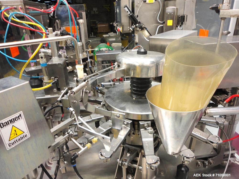 Used PSG Lee Model RP-8BT-Z Premade Pouch Filler/Sealer. Designed for pouches with gusset stand-up bottom, and with zipper seal. Pouch size range: 3.9" - 9.4" pouch width, maximum 13.8" pouch height....