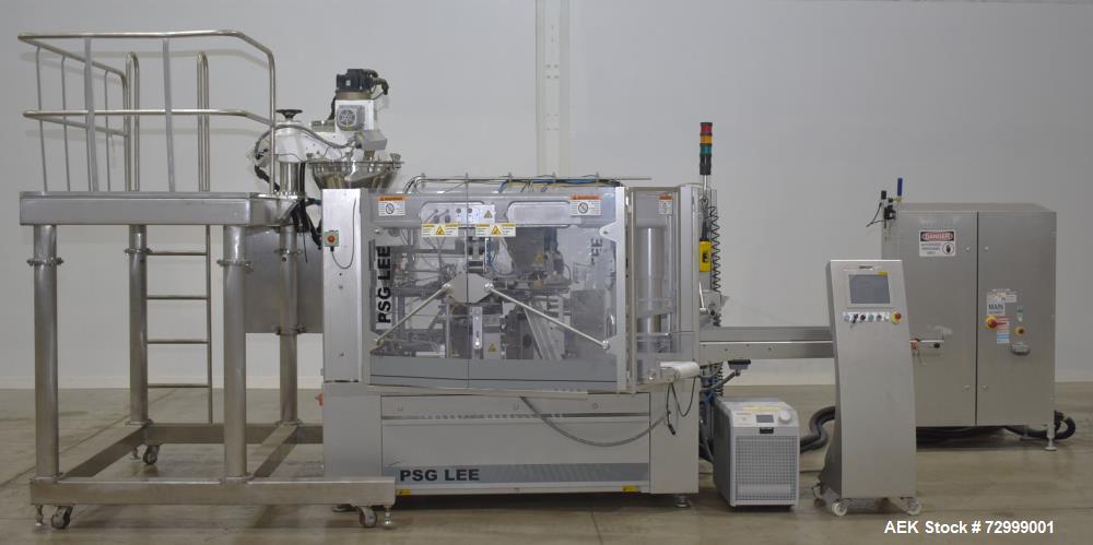 Used- PSG Lee Model RT-108-WD Wash Down Rotary Fill & Seal Premade Pouch Packager. Machine is capable of speeds from 20 - 30...