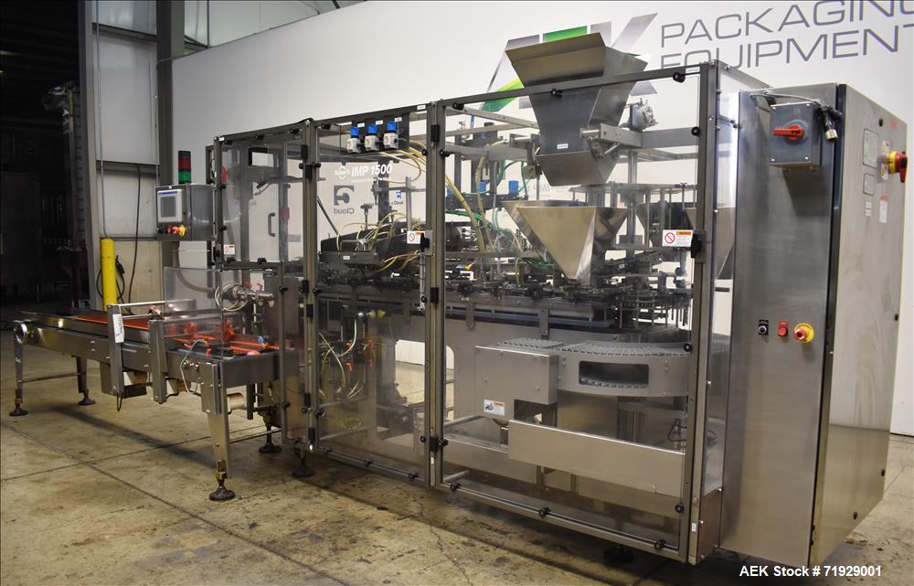 Used- Roberts Model IMP-1500 Horizontal Pre Form Pouch Machine. Capable of speeds up to 50 pouches per minute (depending on ...