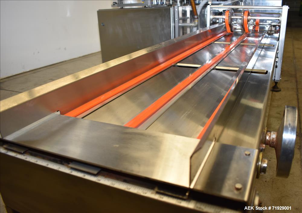 Used Roberts Model IMP-1500 Horizontal Pre Form Pouch Machine. Capable of speeds up to 50 pouches per minute (depending on application, bag size and product fill). Bag size range: 4" - 12" or 100mm -...