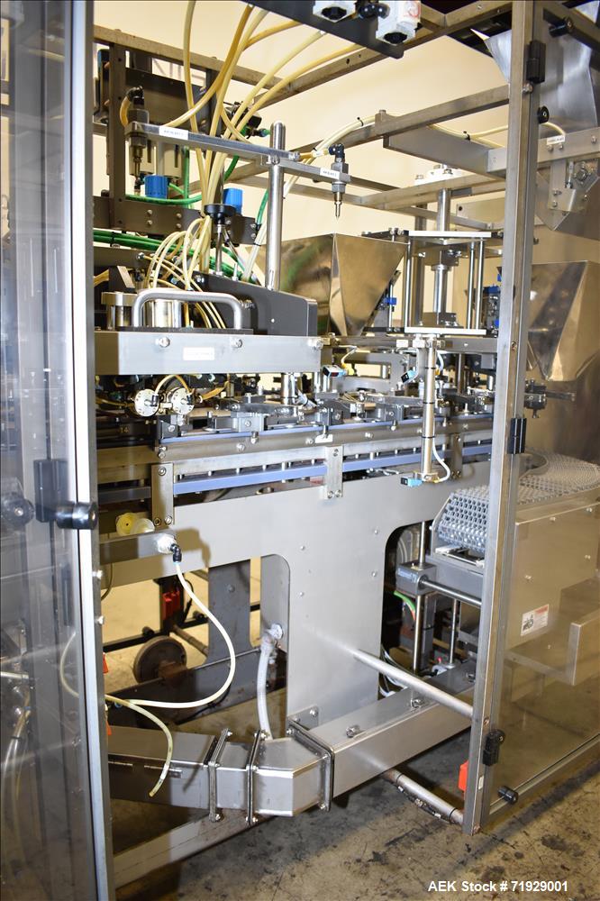 Used Roberts Model IMP-1500 Horizontal Pre Form Pouch Machine. Capable of speeds up to 50 pouches per minute (depending on application, bag size and product fill). Bag size range: 4" - 12" or 100mm -...