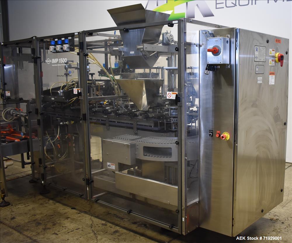 Used Roberts Model IMP-1500 Horizontal Pre Form Pouch Machine. Capable of speeds up to 50 pouches per minute (depending on application, bag size and product fill). Bag size range: 4" - 12" or 100mm -...