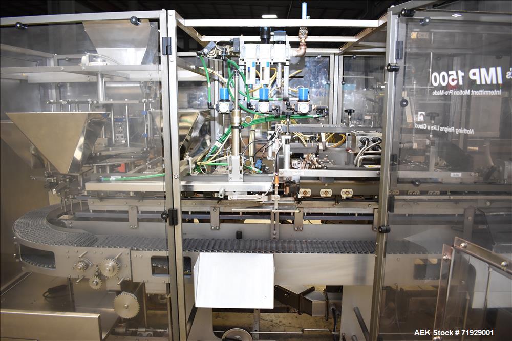 Used Roberts Model IMP-1500 Horizontal Pre Form Pouch Machine. Capable of speeds up to 50 pouches per minute (depending on application, bag size and product fill). Bag size range: 4" - 12" or 100mm -...