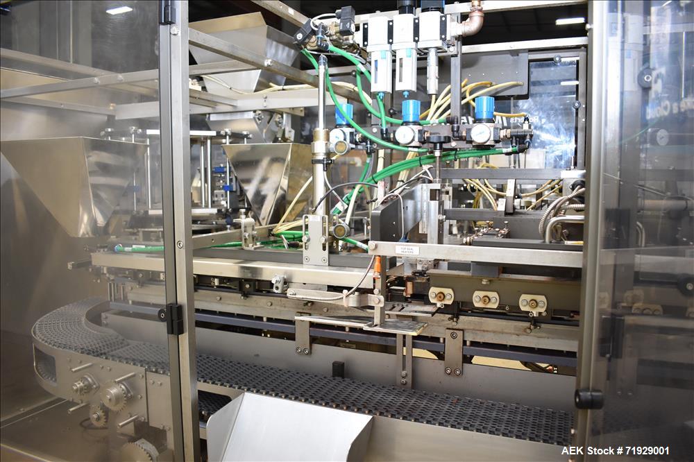 Used Roberts Model IMP-1500 Horizontal Pre Form Pouch Machine. Capable of speeds up to 50 pouches per minute (depending on application, bag size and product fill). Bag size range: 4" - 12" or 100mm -...