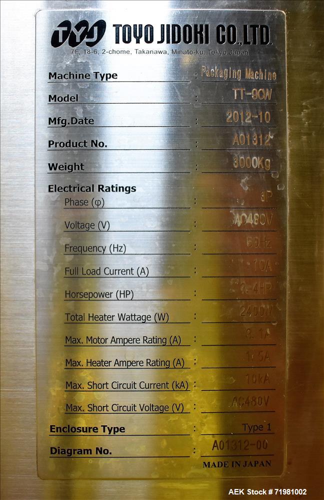 Toyo Jidoki Model TT9CW Preformed Pouch Machine.