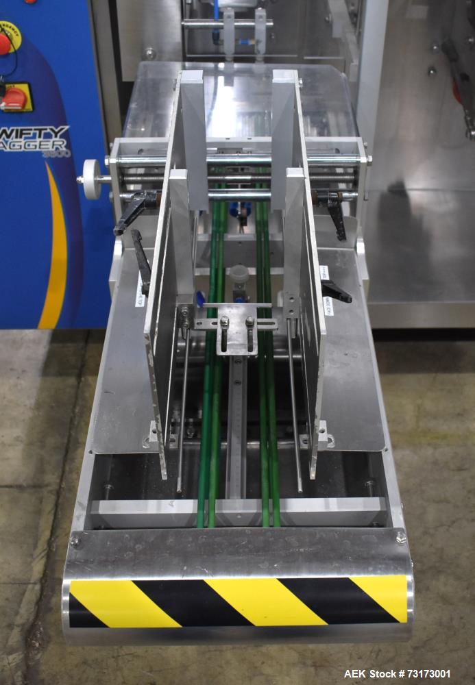 Used Weighpack Systems Swifty 3600 Horizontal Pre Made Bags/Pouch Filler and Sealer. Capable of speeds up to 45 bags per minute. Has a bag size range: 3.5" to 8" (width) x 5.5" to 20" (length). Has e...