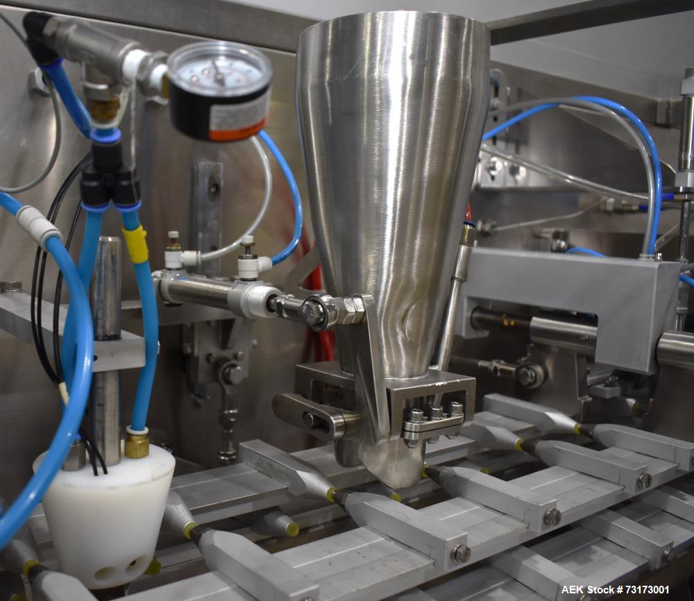 Used Weighpack Systems Swifty 3600 Horizontal Pre Made Bags/Pouch Filler and Sealer. Capable of speeds up to 45 bags per minute. Has a bag size range: 3.5" to 8" (width) x 5.5" to 20" (length). Has e...