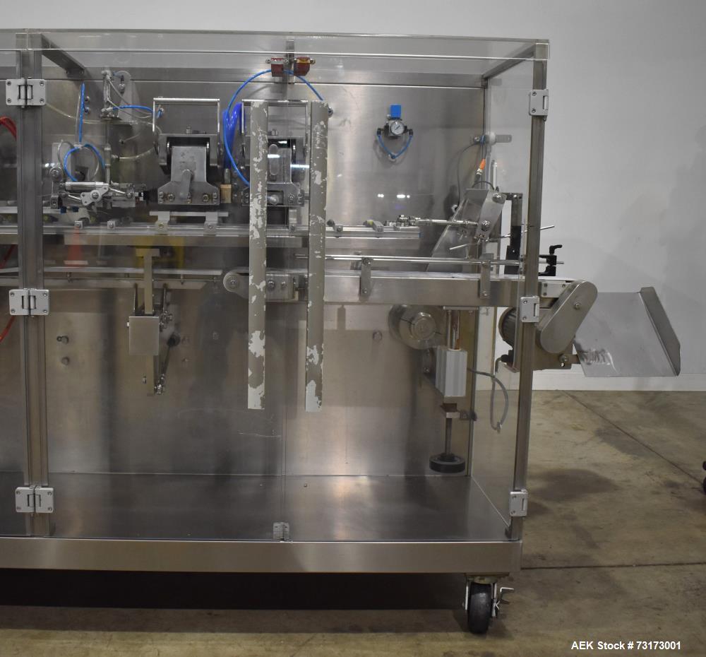 Used Weighpack Systems Swifty 3600 Horizontal Pre Made Bags/Pouch Filler and Sealer. Capable of speeds up to 45 bags per minute. Has a bag size range: 3.5" to 8" (width) x 5.5" to 20" (length). Has e...