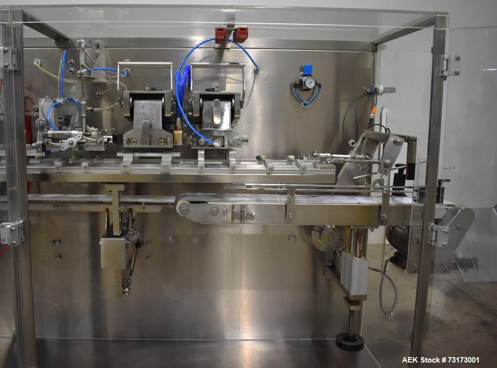 Used Weighpack Systems Swifty 3600 Horizontal Pre Made Bags/Pouch Filler and Sealer. Capable of speeds up to 45 bags per minute. Has a bag size range: 3.5" to 8" (width) x 5.5" to 20" (length). Has e...