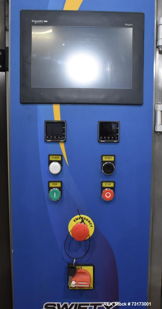 Used Weighpack Systems Swifty 3600 Horizontal Pre Made Bags/Pouch Filler and Sealer. Capable of speeds up to 45 bags per minute. Has a bag size range: 3.5" to 8" (width) x 5.5" to 20" (length). Has e...